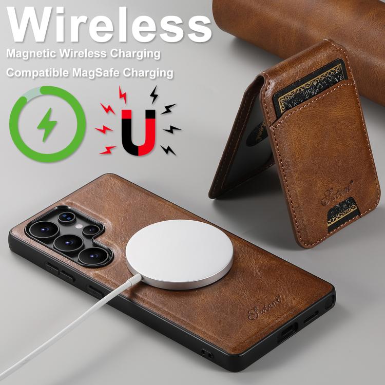 For Samsung Galaxy S25 Ultra 5G Suteni H15  Oil Eax Leather Detachable Wallet Back Phone Case(Brown) - Galaxy S25 Ultra 5G Cases by Suteni | Online Shopping South Africa | PMC TechLife | Buy Now Pay Later Mobicred