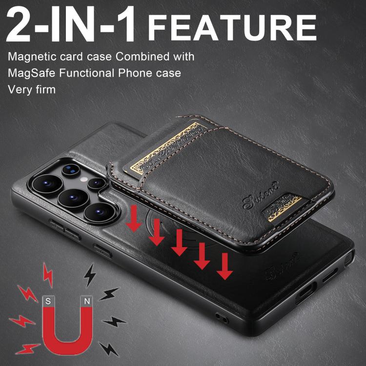 For Samsung Galaxy S25 5G Suteni H15  Oil Eax Leather Detachable Wallet Back Phone Case(Black) - Galaxy S25 5G Cases by Suteni | Online Shopping South Africa | PMC TechLife | Buy Now Pay Later Mobicred