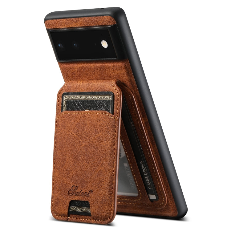 For Google Pixel 6 Suteni H16 Litchi Texture Leather Detachable Wallet Back Phone Case(Brown) - Google Cases by Suteni | Online Shopping South Africa | PMC TechLife | Buy Now Pay Later Mobicred