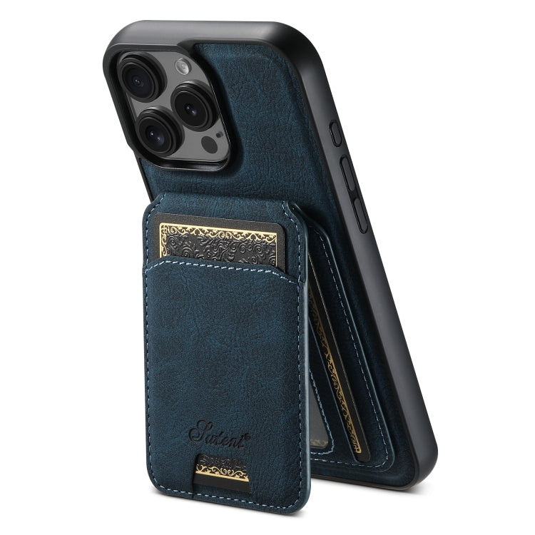For iPhone 16 Pro Suteni H16 Litchi Texture Leather Detachable Wallet Back Phone Case(Blue) - free shipping - PMC Jewellery - Order now!