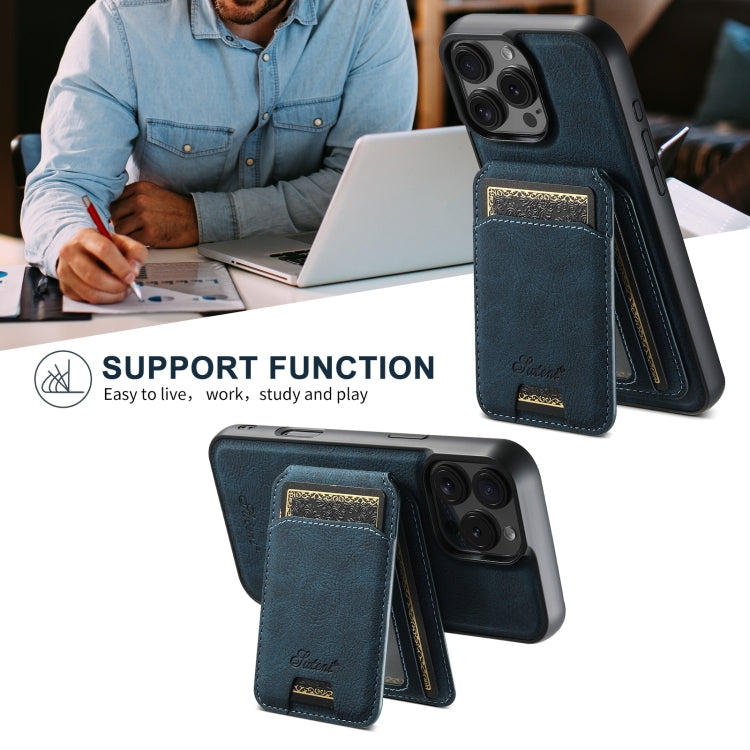 For iPhone 16 Pro Suteni H16 Litchi Texture Leather Detachable Wallet Back Phone Case(Blue) - free shipping - PMC Jewellery - Order now!
