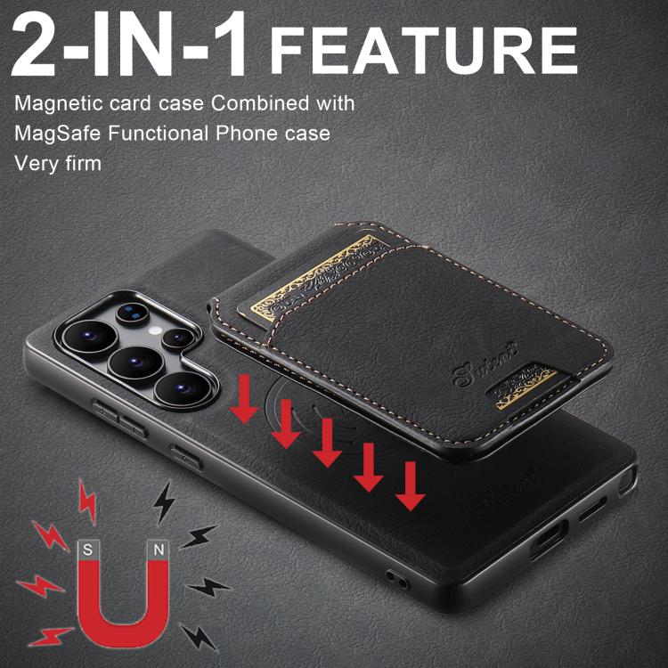 For Samsung Galaxy S25 Ultra 5G Suteni H16 Litchi Texture Leather Detachable Wallet Back Phone Case(Black) - Galaxy S25 Ultra 5G Cases by Suteni | Online Shopping South Africa | PMC TechLife | Buy Now Pay Later Mobicred