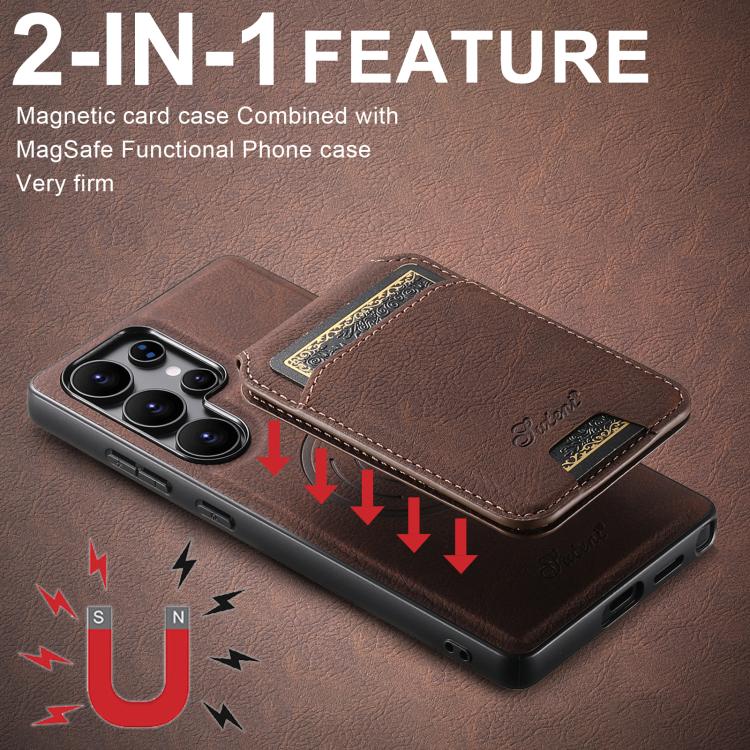 For Samsung Galaxy S25 Ultra 5G Suteni H16 Litchi Texture Leather Detachable Wallet Back Phone Case(Brown) - Galaxy S25 Ultra 5G Cases by Suteni | Online Shopping South Africa | PMC TechLife | Buy Now Pay Later Mobicred