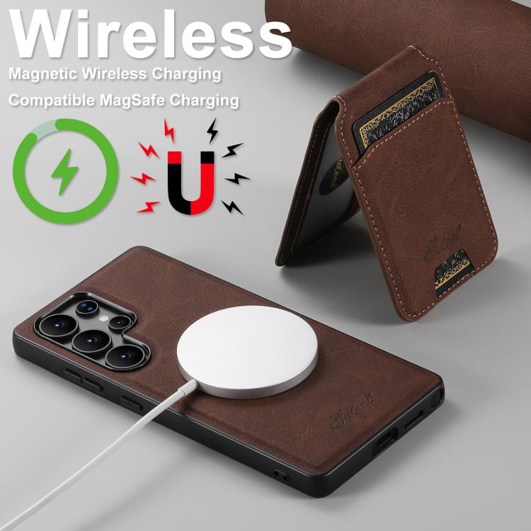 For Samsung Galaxy S25 Ultra 5G Suteni H16 Litchi Texture Leather Detachable Wallet Back Phone Case(Brown) - Galaxy S25 Ultra 5G Cases by Suteni | Online Shopping South Africa | PMC TechLife | Buy Now Pay Later Mobicred