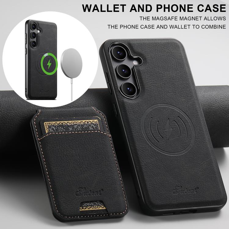 For Samsung Galaxy S25+ 5G Suteni H16 Litchi Texture Leather Detachable Wallet Back Phone Case(Black) - Galaxy S25+ 5G Cases by Suteni | Online Shopping South Africa | PMC TechLife | Buy Now Pay Later Mobicred