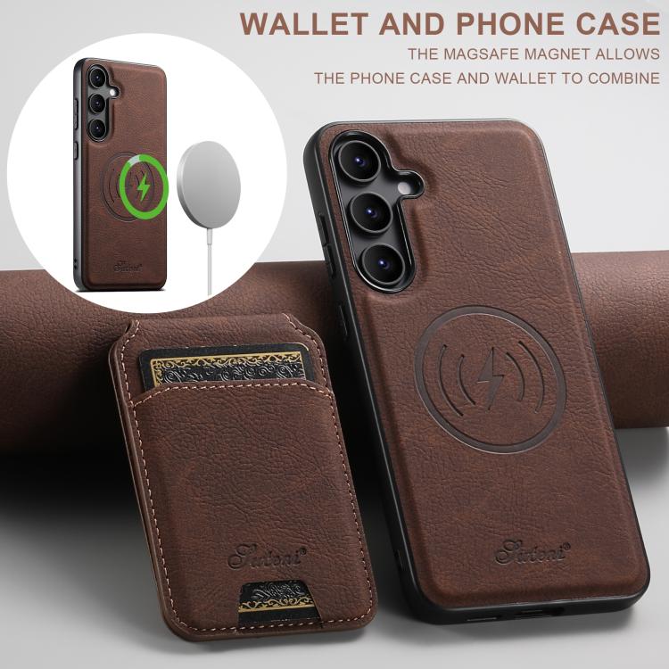 For Samsung Galaxy S25+ 5G Suteni H16 Litchi Texture Leather Detachable Wallet Back Phone Case(Brown) - free shipping - PMC TechLife - Order now!