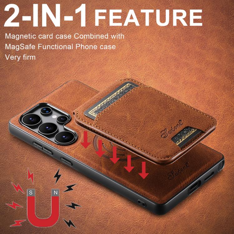 For Samsung Galaxy S25+ 5G Suteni H16 Litchi Texture Leather Detachable Wallet Back Phone Case(Khaki) - Galaxy S25+ 5G Cases by Suteni | Online Shopping South Africa | PMC TechLife | Buy Now Pay Later Mobicred