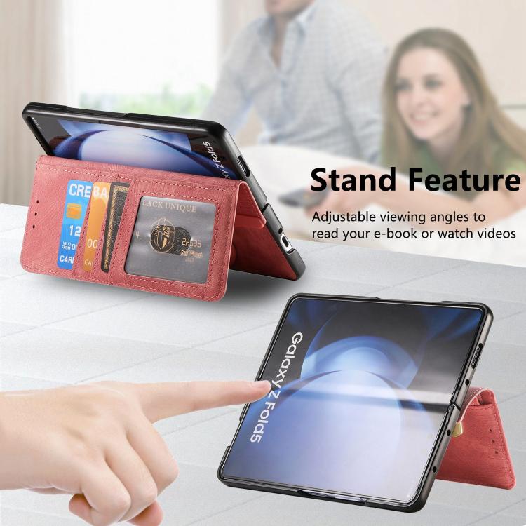 For Samsung Galaxy Z Fold5 5G Retro MagSafe Magnetic Zipper Wallet Leather Phone Case(Pink) - Galaxy Z Fold5 Cases by PMC TechLife | Online Shopping South Africa | PMC TechLife | Buy Now Pay Later Mobicred