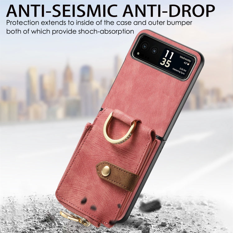 For Motorola Razr 40 Retro Skin-feel Ring Multi-card Wallet Phone Case(Pink) - Motorola Cases by PMC TechLife | Online Shopping South Africa | PMC TechLife | Buy Now Pay Later Mobicred