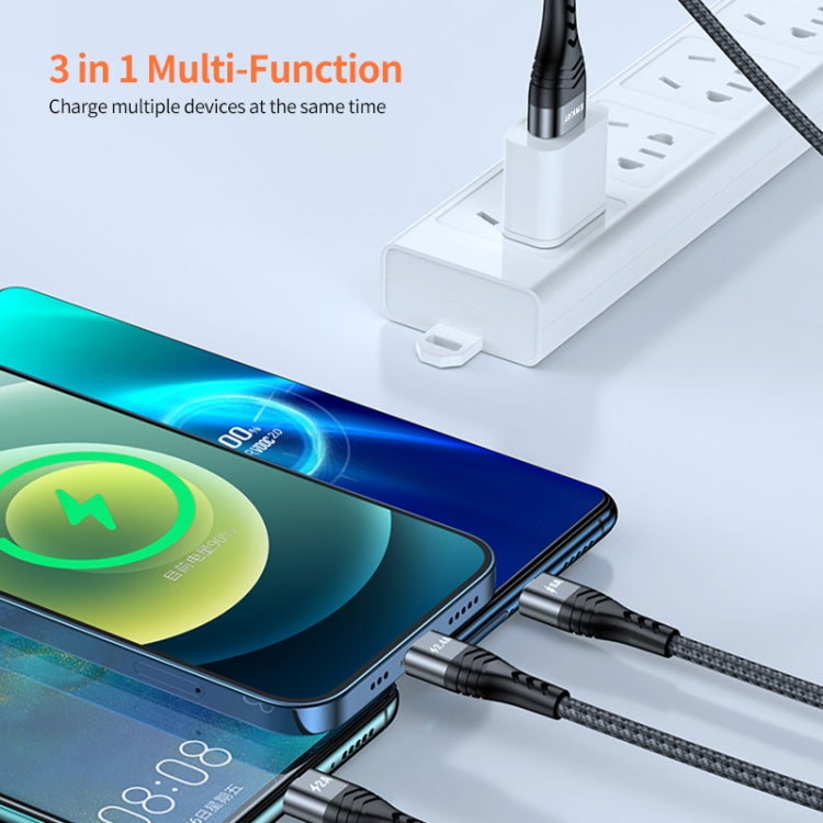 ENKAY 3-in-1 6A USB to Type-C / 8 Pin / Micro USB Multifunction Fast Charging Cable, Cable Length:2m(Grey) - free shipping - PMC Jewellery - Order now!