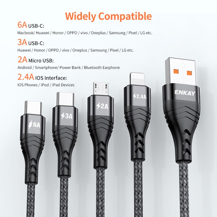 ENKAY 4-in-1 6A USB-A to Type-C / 8 Pin / Micro USB Multifunction Fast Charging Cable, Cable Length:2m(Black) - Multifunction Cable by ENKAY | Online Shopping South Africa | PMC TechLife | Buy Now Pay Later Mobicred