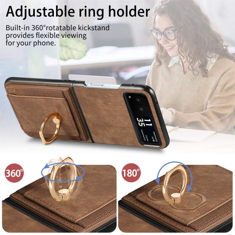For Motorola Razr 40 Ultra Retro Skin-feel Ring Multi-card Wallet Phone Case(Brown) - Motorola Cases by PMC TechLife | Online Shopping South Africa | PMC TechLife | Buy Now Pay Later Mobicred