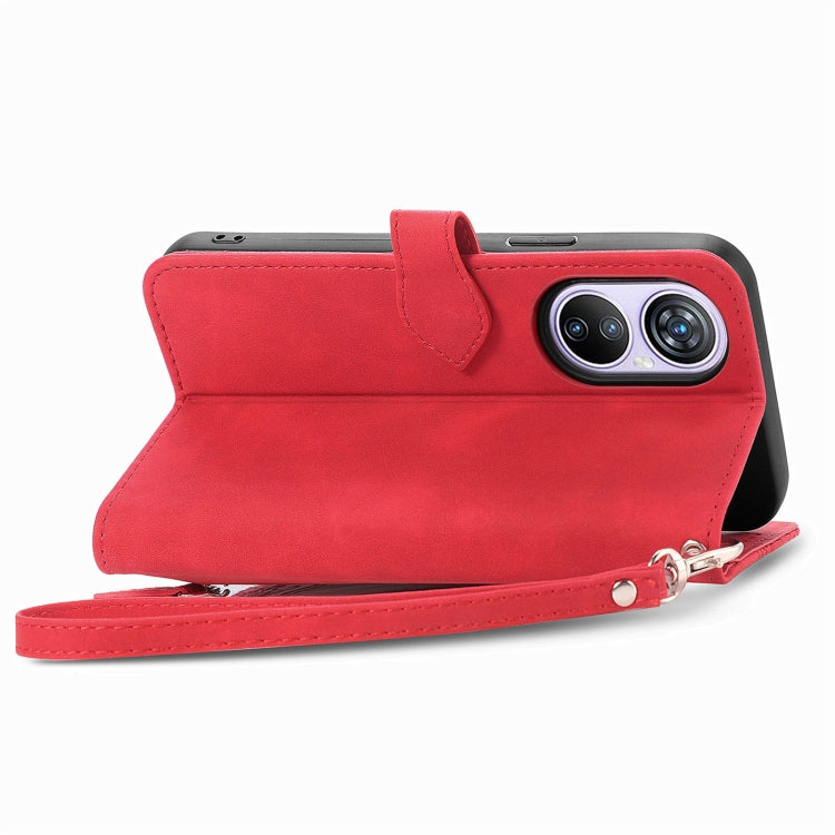 For Blackview A200 Pro Embossed Flower Zipper Leather Phone Case(Red) - More Brand by PMC TechLife | Online Shopping South Africa | PMC TechLife