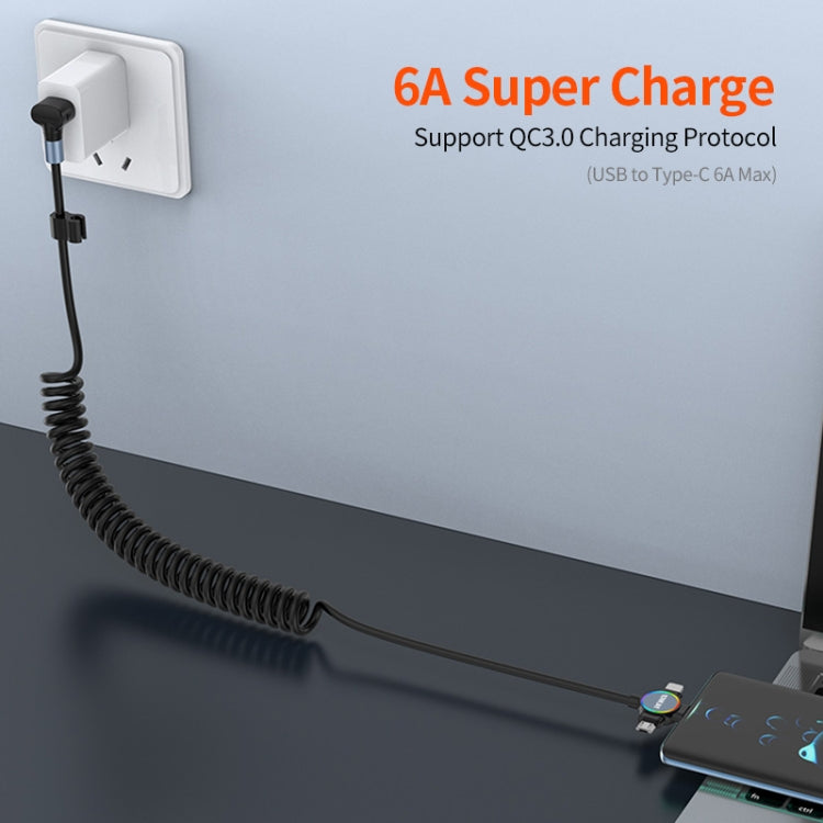 ENKAY 66W Reversible USB to Type-C / 8 Pin / Micro USB Elastic Spring Fast Charging Cable, Length 1.5m(Type A) - free shipping - PMC TechLife - Order now!