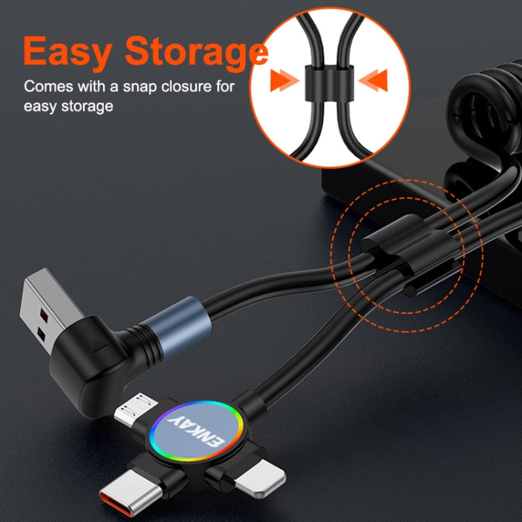 ENKAY 66W Reversible USB to Type-C / 8 Pin / Micro USB Elastic Spring Fast Charging Cable, Length 1.5m(Type A) - free shipping - PMC TechLife - Order now!