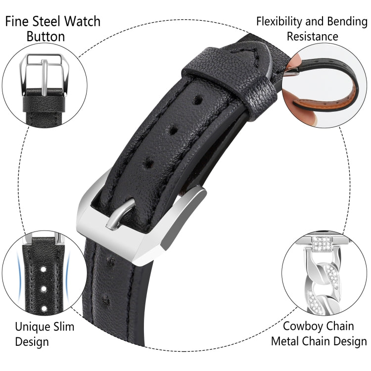 For Apple Watch Series 7 45mm Rhinestone Denim Chain Leather Watch Band(Black) - free shipping - PMC TechLife - Order now!
