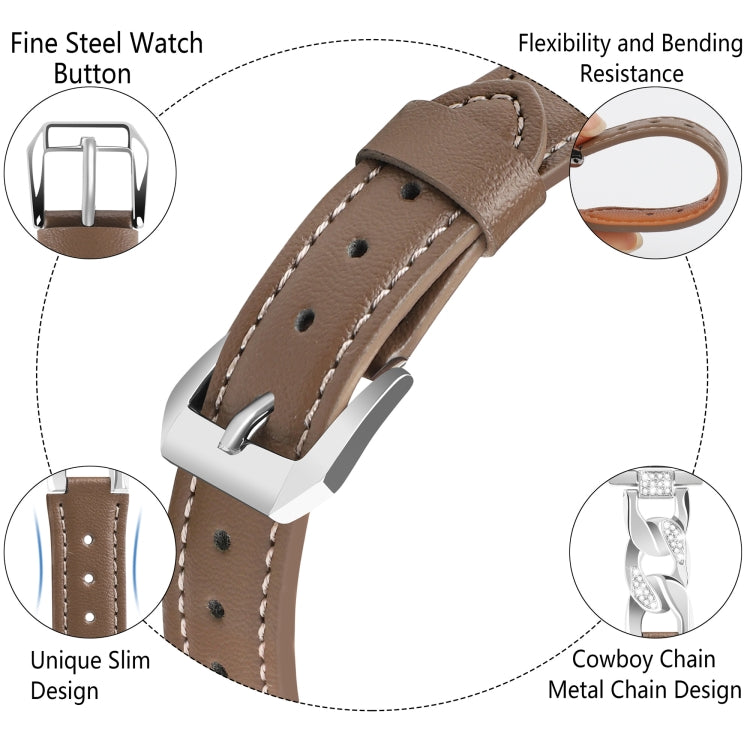 For Apple Watch Series 4 44mm Rhinestone Denim Chain Leather Watch Band(Dark Brown) - Watch Bands by PMC TechLife | Online Shopping South Africa | PMC TechLife | Buy Now Pay Later Mobicred