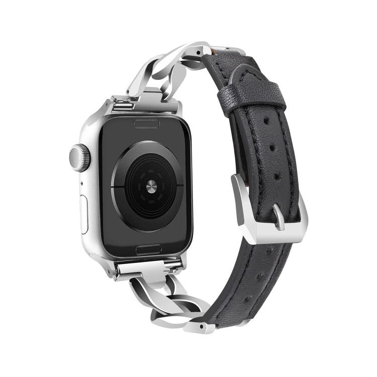 For Apple Watch Series 4 40mm Rhinestone Denim Chain Leather Watch Band(Black) - Watch Bands by PMC TechLife | Online Shopping South Africa | PMC TechLife | Buy Now Pay Later Mobicred