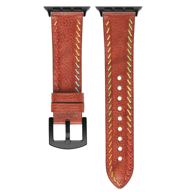 For Apple Watch Ultra 49mm Colorful Sewing Thread Leather Watch Band(Brown) - Watch Bands by PMC TechLife | Online Shopping South Africa | PMC TechLife | Buy Now Pay Later Mobicred