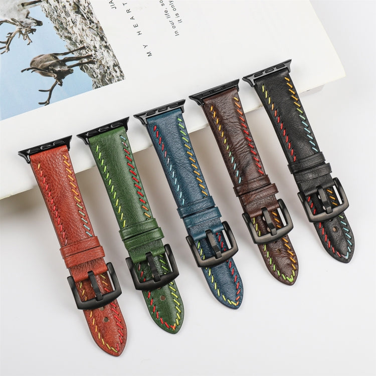 For Apple Watch Ultra 2 49mm Colorful Sewing Thread Leather Watch Band(Blue) - Watch Bands by PMC TechLife | Online Shopping South Africa | PMC TechLife | Buy Now Pay Later Mobicred