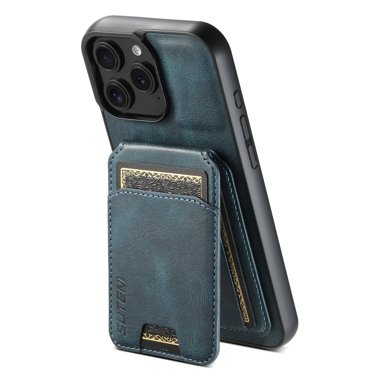 For iPhone 16 Pro Suteni H02 Leather Wallet Stand Back Phone Case(Blue) - free shipping - PMC Jewellery - Order now!