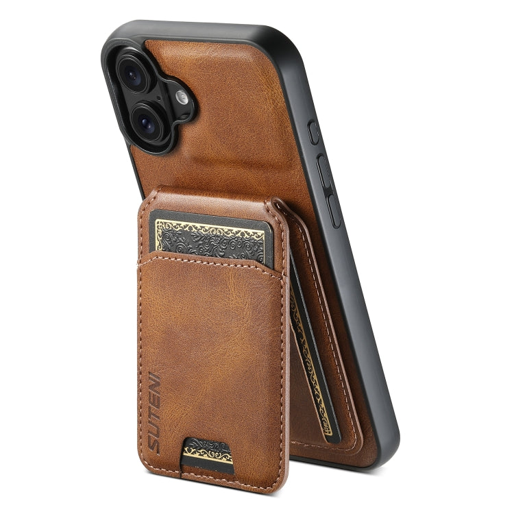 For iPhone 16 Plus Suteni H02 Leather Wallet Stand Back Phone Case(Brown) - free shipping - PMC Jewellery - Order now!