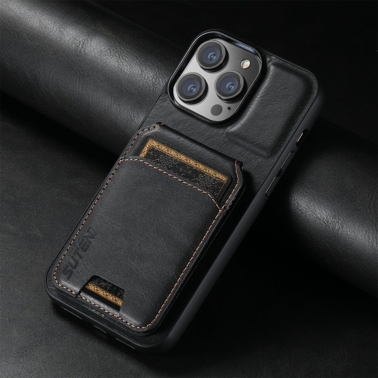 For iPhone 16 Pro Max Suteni H02 Leather Wallet Stand Back Phone Case(Black) - free shipping - PMC Jewellery - Order now!