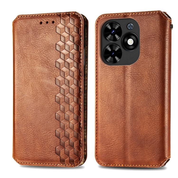 For Tecno Spark Go 2024 Cubic Grid Pressed Magnetic Leather Phone Case(Brown) - Tecno Cases by PMC Jewellery | Online Shopping South Africa | PMC Jewellery | Buy Now Pay Later Mobicred