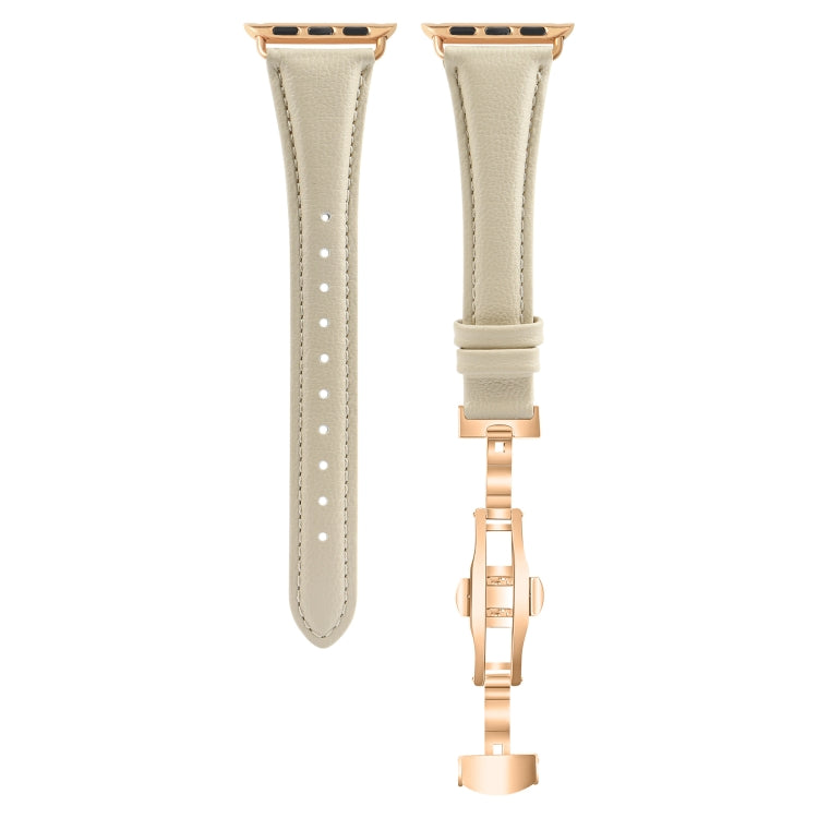 For Apple Watch SE 2023 40mm Plain Leather Butterfly Buckle Watch Band(Beige+Rose Gold) - free shipping - PMC TechLife - Order now!