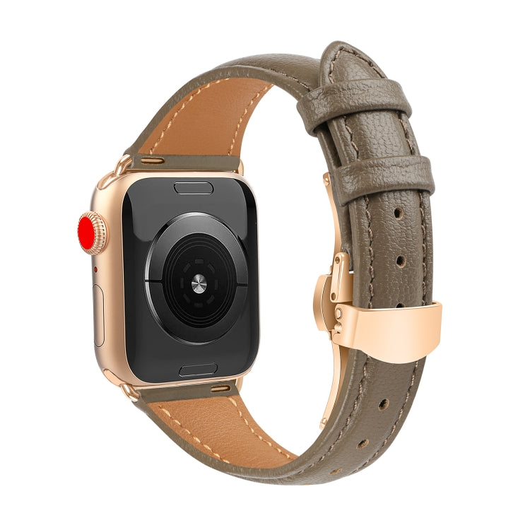For Apple Watch Series 9 45mm Plain Leather Butterfly Buckle Watch Band(Gray+Rose Gold) - free shipping - PMC TechLife - Order now!