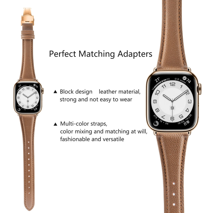 For Apple Watch Series 9 41mm Plain Leather Butterfly Buckle Watch Band(Dark Brown+Rose Gold) - free shipping - PMC TechLife - Order now!