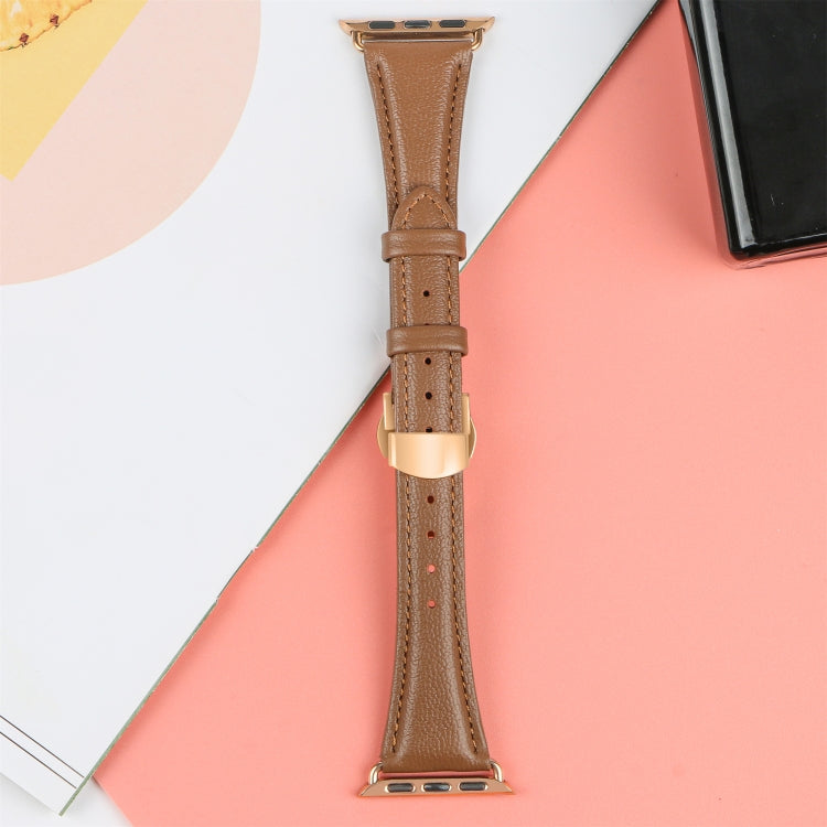 For Apple Watch Series 9 41mm Plain Leather Butterfly Buckle Watch Band(Dark Brown+Rose Gold) - free shipping - PMC TechLife - Order now!