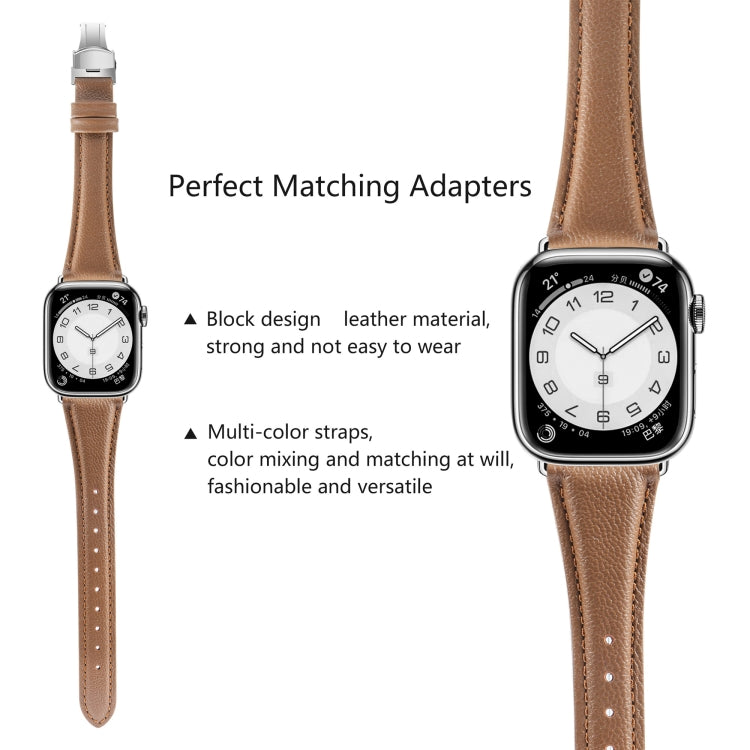 For Apple Watch Ultra 49mm Plain Leather Butterfly Buckle Watch Band(Dark Brown+Silver) - free shipping - PMC TechLife - Order now!