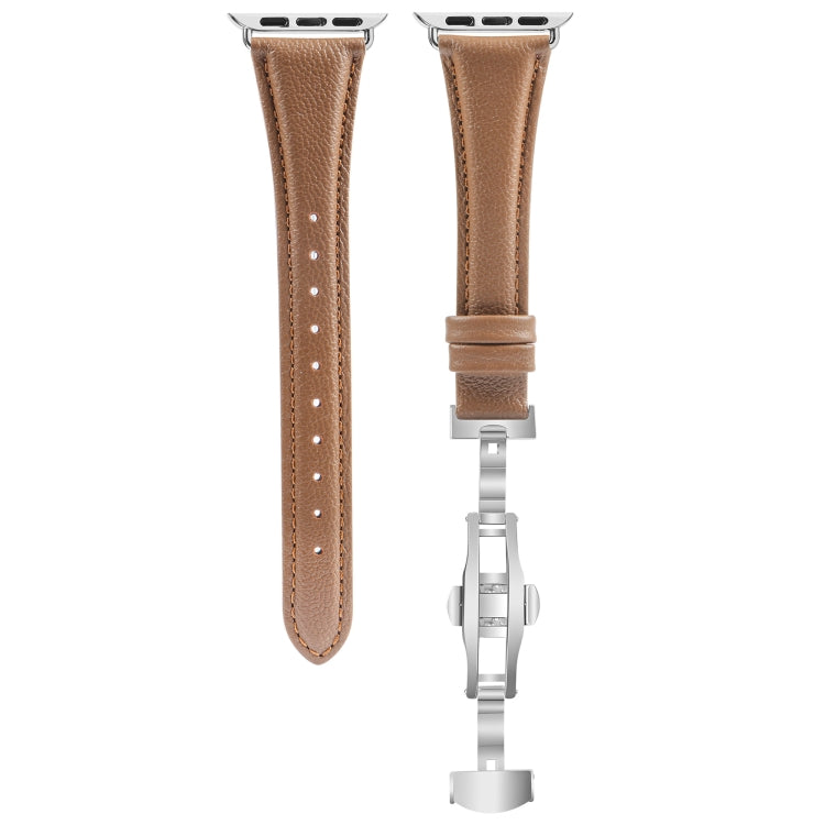 For Apple Watch Series 8 41mm Plain Leather Butterfly Buckle Watch Band(Dark Brown+Silver) - free shipping - PMC TechLife - Order now!