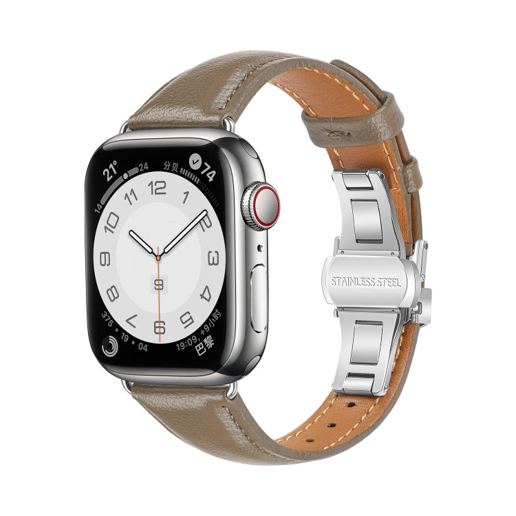 For Apple Watch Series 8 41mm Plain Leather Butterfly Buckle Watch Band(Gray+Silver) - free shipping - PMC TechLife - Order now!