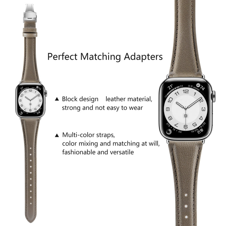 For Apple Watch Series 8 41mm Plain Leather Butterfly Buckle Watch Band(Gray+Silver) - free shipping - PMC TechLife - Order now!