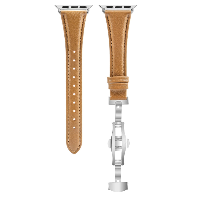 For Apple Watch Series 8 45mm Plain Leather Butterfly Buckle Watch Band(Brown+Silver) - free shipping - PMC TechLife - Order now!