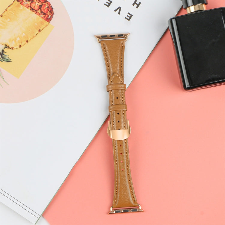 For Apple Watch Series 8 45mm Plain Leather Butterfly Buckle Watch Band(Brown+Rose Gold) - free shipping - PMC TechLife - Order now!