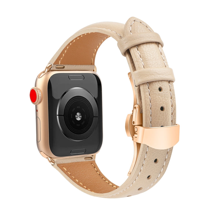 For Apple Watch SE 2022 40mm Plain Leather Butterfly Buckle Watch Band(Apricot+Rose Gold) - free shipping - PMC TechLife - Order now!