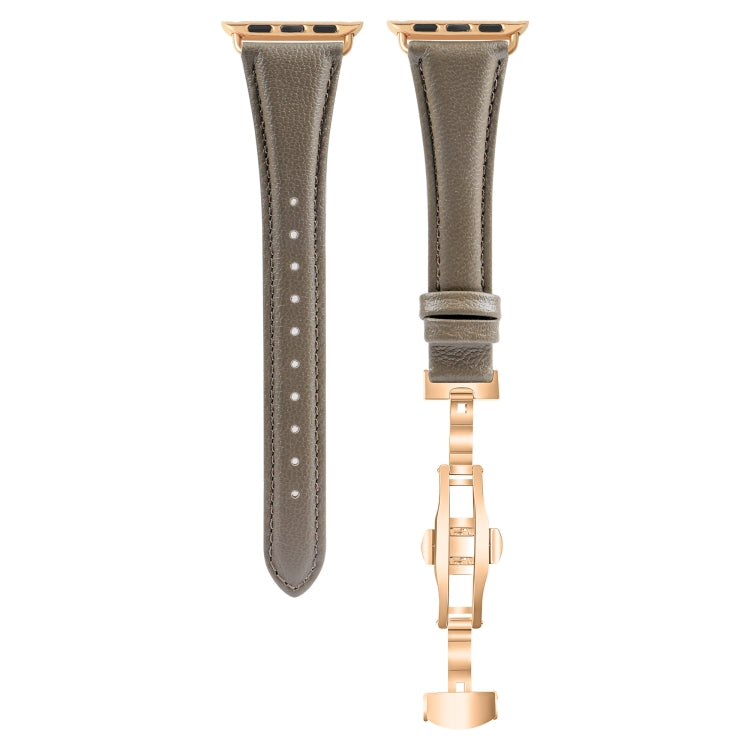 For Apple Watch SE 2022 44mm Plain Leather Butterfly Buckle Watch Band(Gray+Rose Gold) - free shipping - PMC TechLife - Order now!