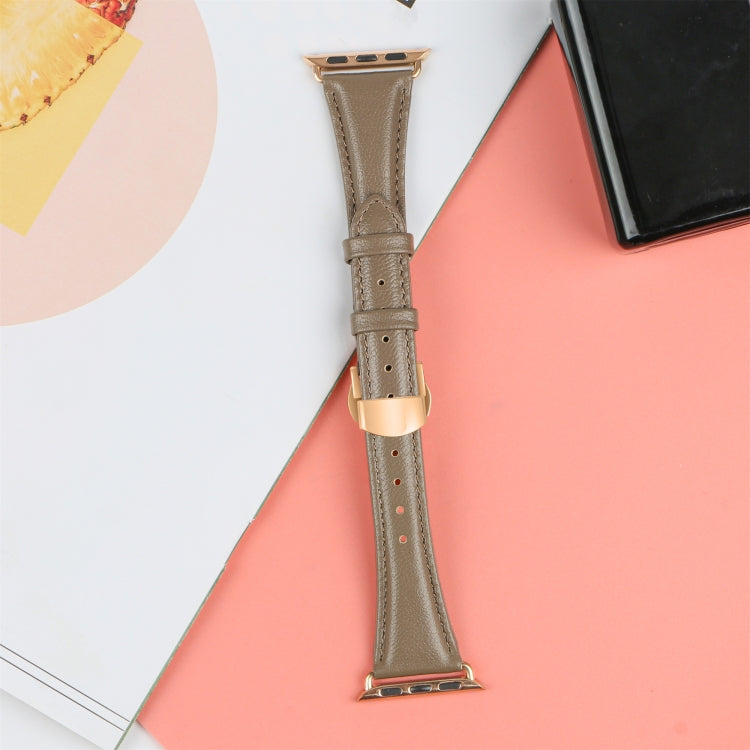 For Apple Watch SE 2022 44mm Plain Leather Butterfly Buckle Watch Band(Gray+Rose Gold) - free shipping - PMC TechLife - Order now!