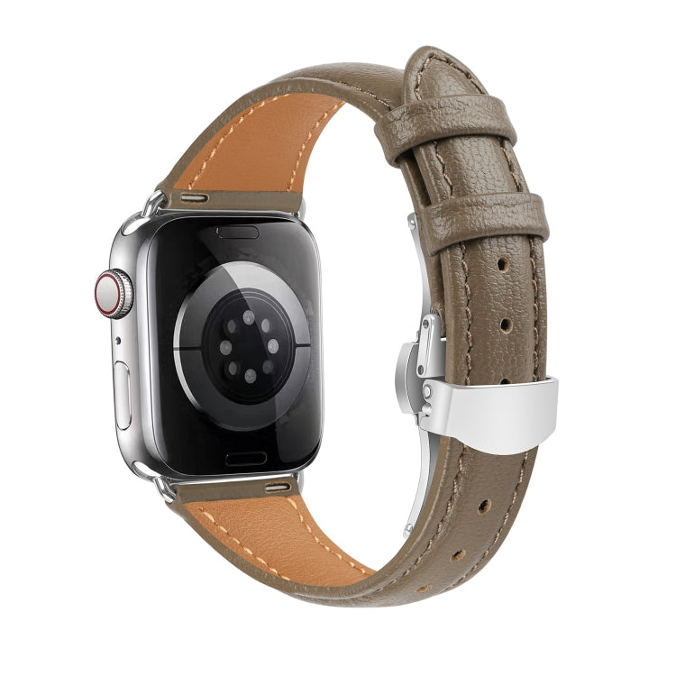 For Apple Watch Series 7 41mm Plain Leather Butterfly Buckle Watch Band(Gray+Silver) - free shipping - PMC TechLife - Order now!