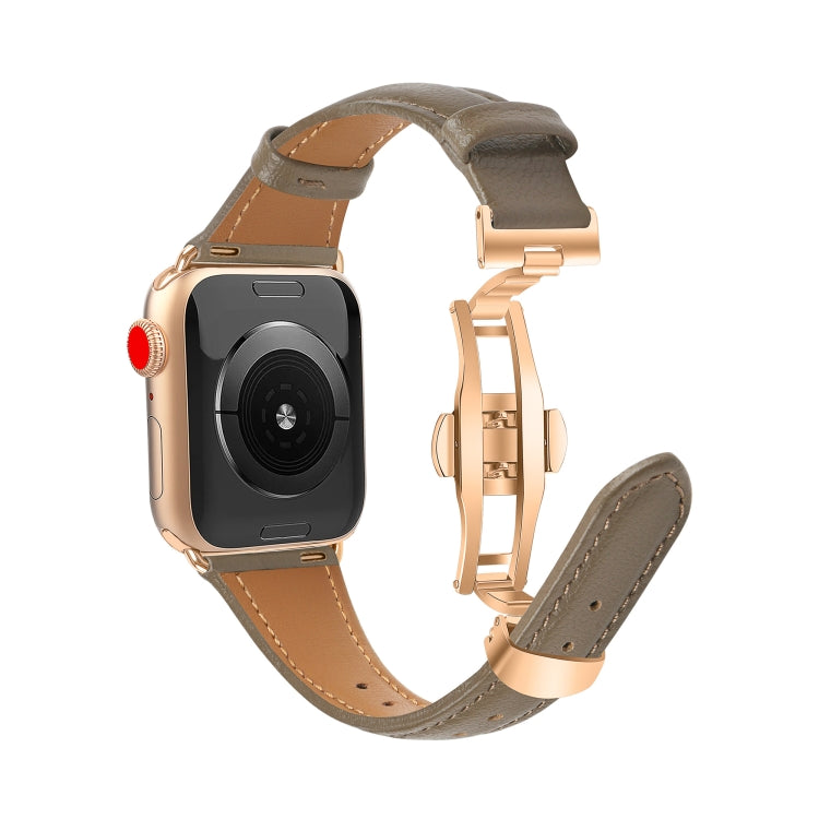 For Apple Watch Series 7 41mm Plain Leather Butterfly Buckle Watch Band(Gray+Rose Gold) - free shipping - PMC TechLife - Order now!