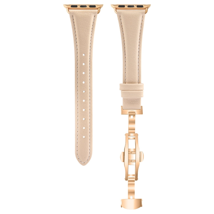 For Apple Watch Series 7 45mm Plain Leather Butterfly Buckle Watch Band(Apricot+Rose Gold) - free shipping - PMC TechLife - Order now!