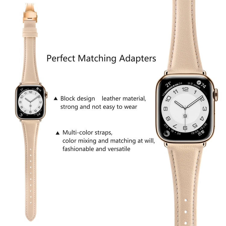 For Apple Watch Series 7 45mm Plain Leather Butterfly Buckle Watch Band(Apricot+Rose Gold) - free shipping - PMC TechLife - Order now!