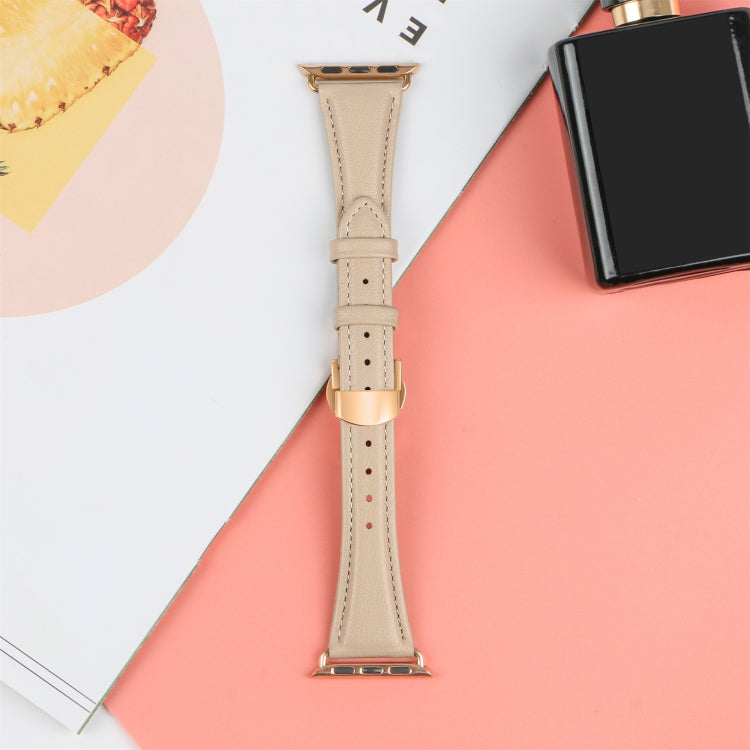 For Apple Watch Series 7 45mm Plain Leather Butterfly Buckle Watch Band(Apricot+Rose Gold) - free shipping - PMC TechLife - Order now!