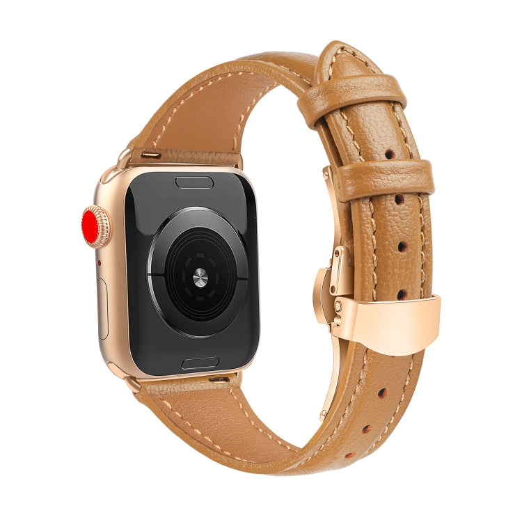 For Apple Watch Series 7 45mm Plain Leather Butterfly Buckle Watch Band(Brown+Rose Gold) - free shipping - PMC TechLife - Order now!