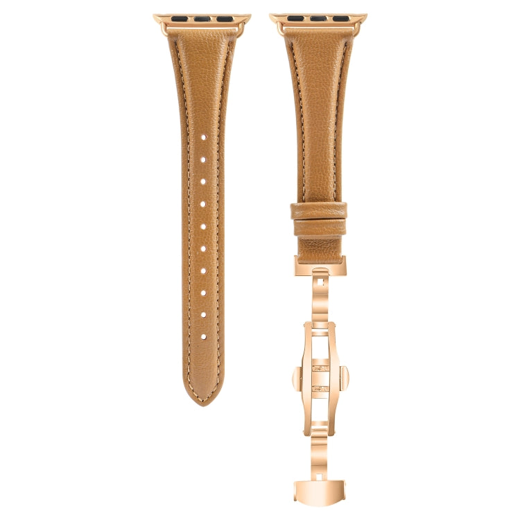 For Apple Watch Series 7 45mm Plain Leather Butterfly Buckle Watch Band(Brown+Rose Gold) - free shipping - PMC TechLife - Order now!
