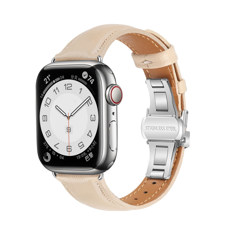 For Apple Watch Series 6 40mm Plain Leather Butterfly Buckle Watch Band(Apricot+Silver) - free shipping - PMC TechLife - Order now!