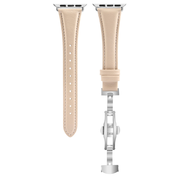For Apple Watch Series 6 40mm Plain Leather Butterfly Buckle Watch Band(Apricot+Silver) - free shipping - PMC TechLife - Order now!
